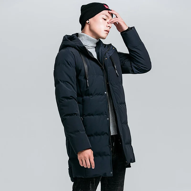 

New Men Long jackets Winter Thick Down cotten warm hooded Casual coats Mens Solid color Windbreaker outerwear clothing Parkas