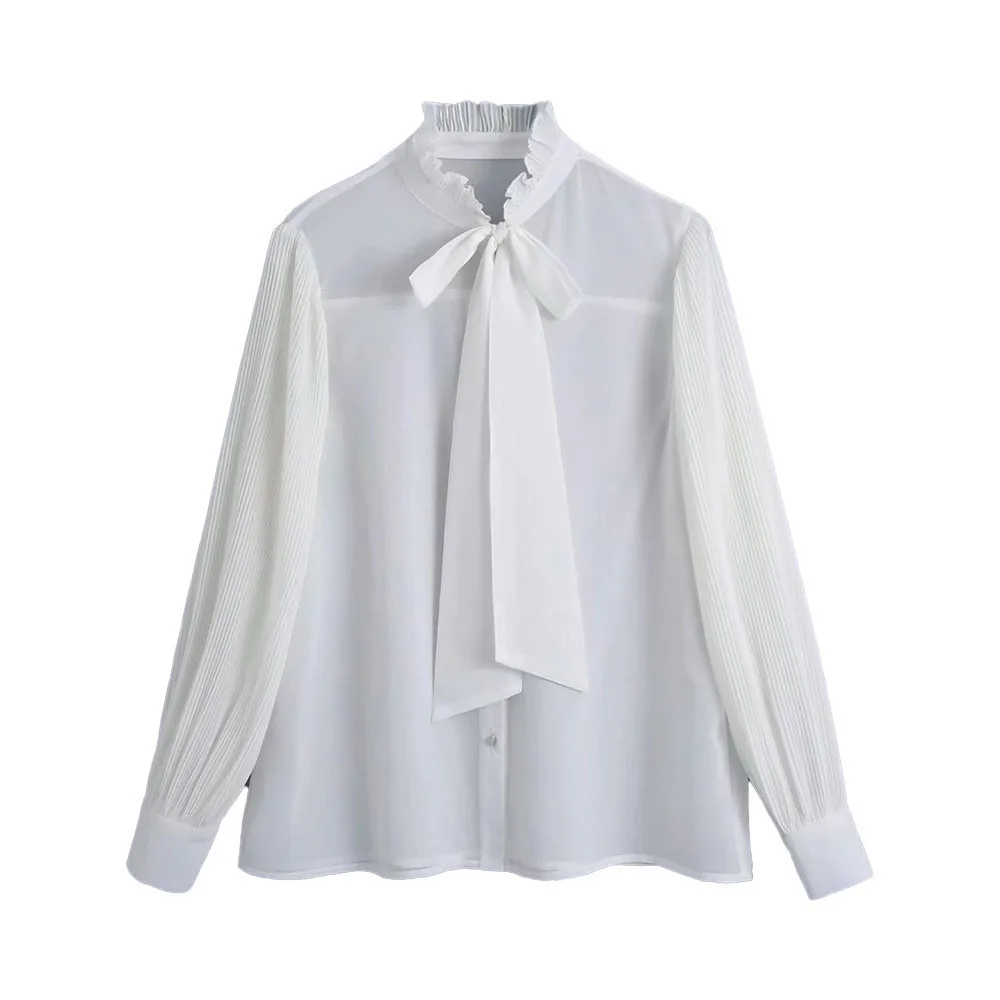 

Женская плиссированная блузка Za, винтажная рубашка с длинным рукавом, на пуговицах, шикарный топ, осень 2021