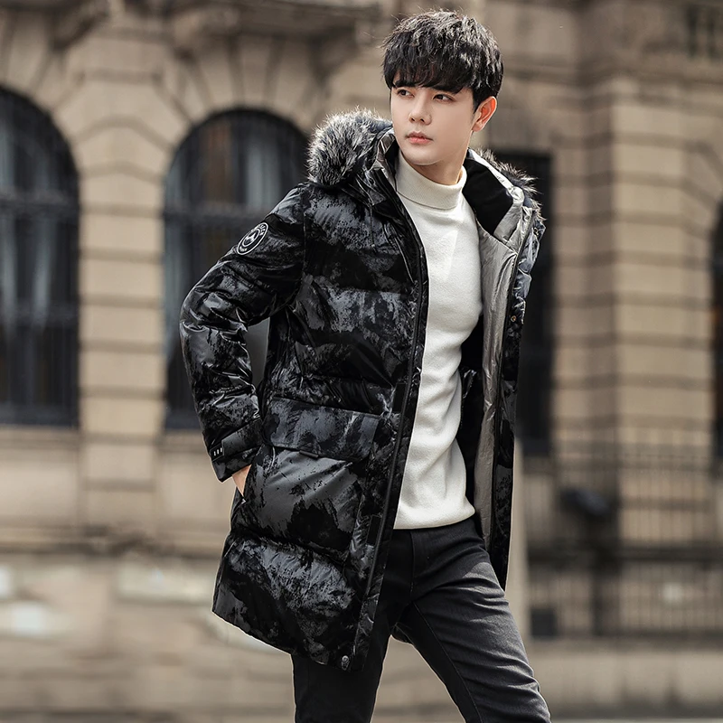 Duck Duck down Jacket Men's Mid-Length New Fashion Brand Extremely Cold Thickened Camouflage White Goose down Winter Coat