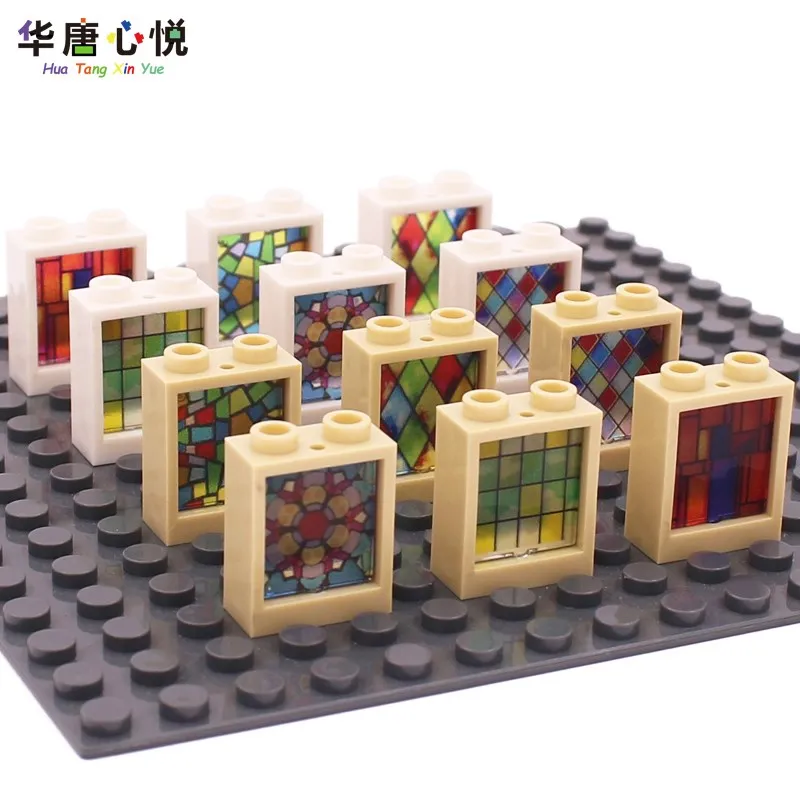 

10PCS/Set City Furniture Window 1x2x2 Printed Red Irregular Glass Windows Model Building Blocks Toys for Children Gifts Kit