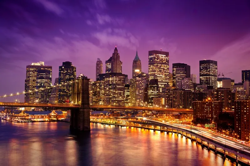 

New York City Skyline Night Brooklyn Bridge backgrounds High quality Computer print scenic backdrops