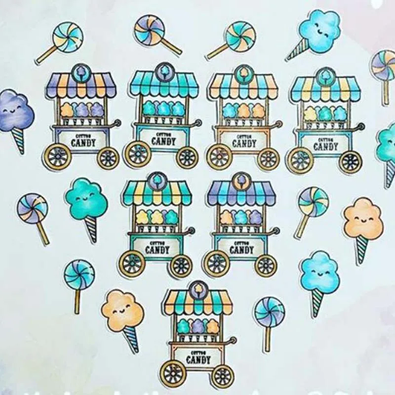 

Metal Cut Dies & Clear Stamp Of Halloween Clouds Lollipop Ice Cream Cart Handcrafts Scrapbook Paper DIY Greeting Embosse Stencil