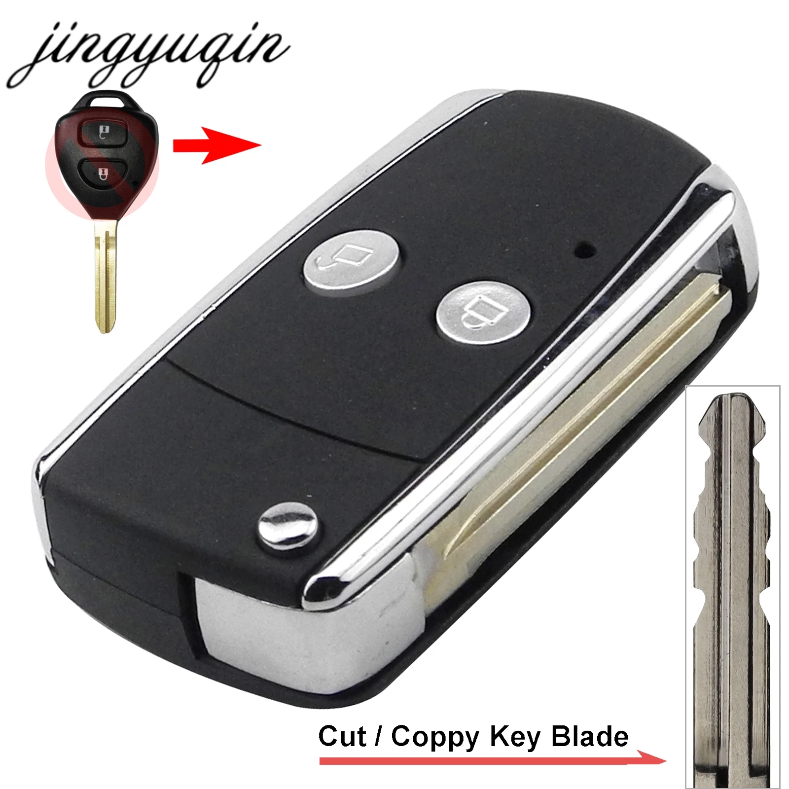 Jingyuqin Cut Blade TOY4 2 Button Folding Flip Remote Key Fob Case For Toyota Camry Corolla Yaris Hilux Shining Metal Frame | Автомобили и