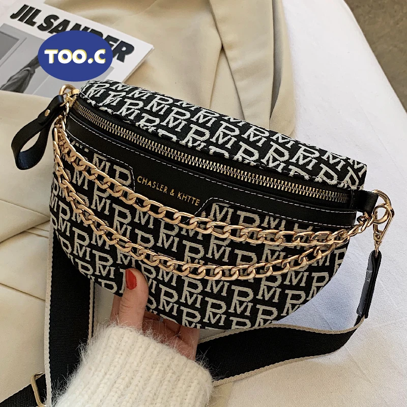 

2021 Thick Chain Women Fanny Pack Plaid leather Waist Bag Shoulder Crossbody Chest Bags Luxury Designer Handbags Female Belt Bag
