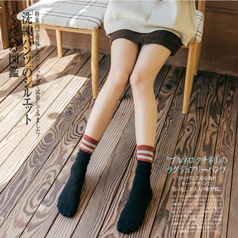 2019 Забавные милые хлопковые свободные полосатые носки в японском стиле ретро для