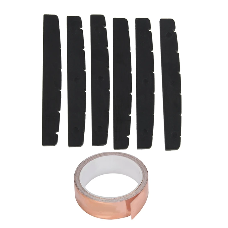 

6X Black 6-String Guitar Top Nut 42X3.5Mm & 1X 30Mm X10M Copper Foil Tape Adhesive EMI Shielding Guitar Slug Snail