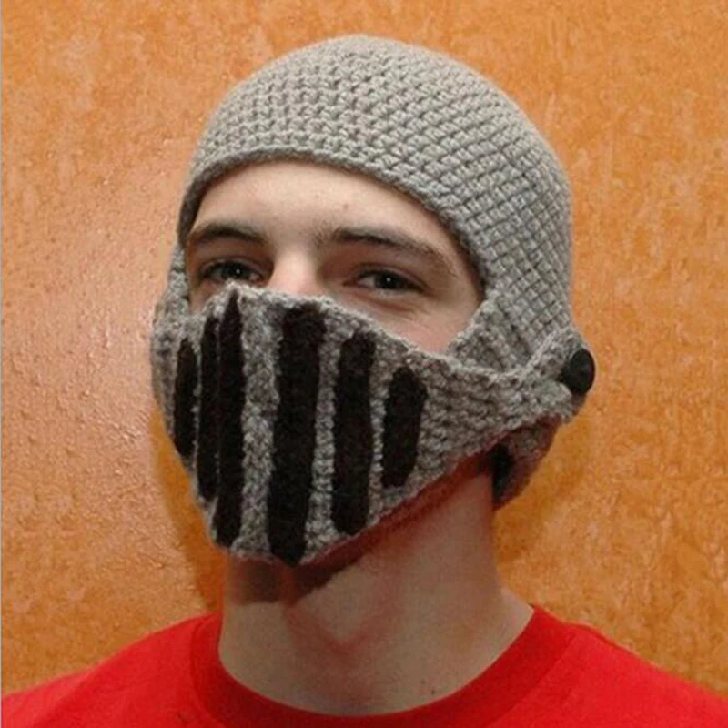 

Gladiator Mask Hat Novelty Roman Hat Winter Beanie Hats For Men Warm Mask Knight Helmet Knitted Cap Handmade Hat Czapka Zimow