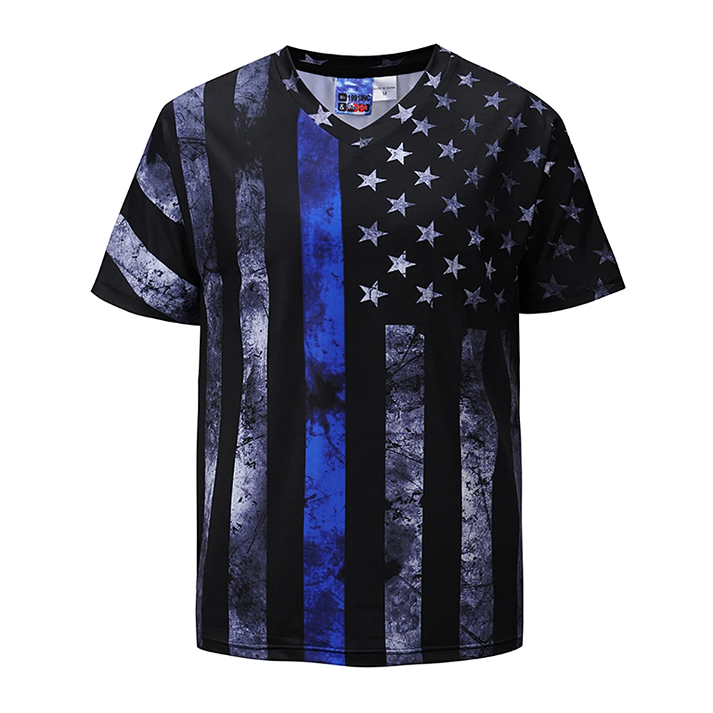 

Men’s Casual V-Neck Summer/Autumn Short Sleeves T Shirts Flag Print Top Tee