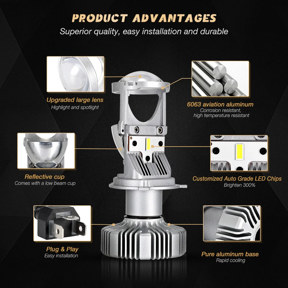 NOVSIGHT Mini H4 LED Canbus автомобильная лампа дневного света 80 Вт 12000 лм комплект для