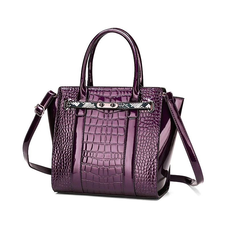 Сумка-тоут женская из лакированной кожи роскошный саквояж с крокодиловым узором