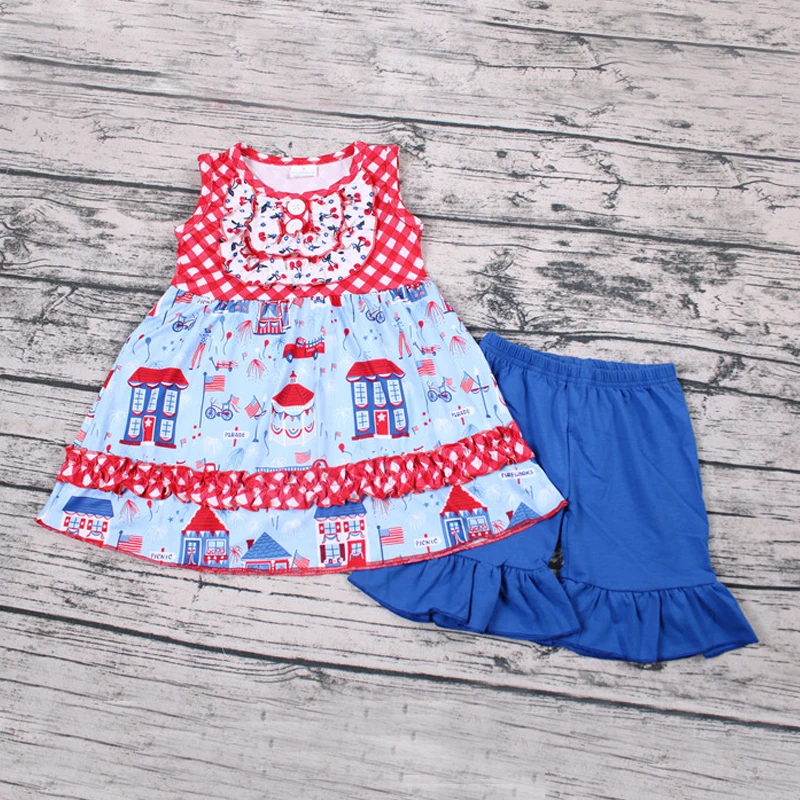 

Girls Ruffle Pearl Dress Boutique Girl Clothing Wholesale Price Summer set Cute Girls' Clothing Sets