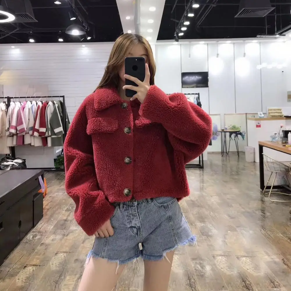 

30% real wool fur coat women winter 2020 new fashion short stlye female overcoat