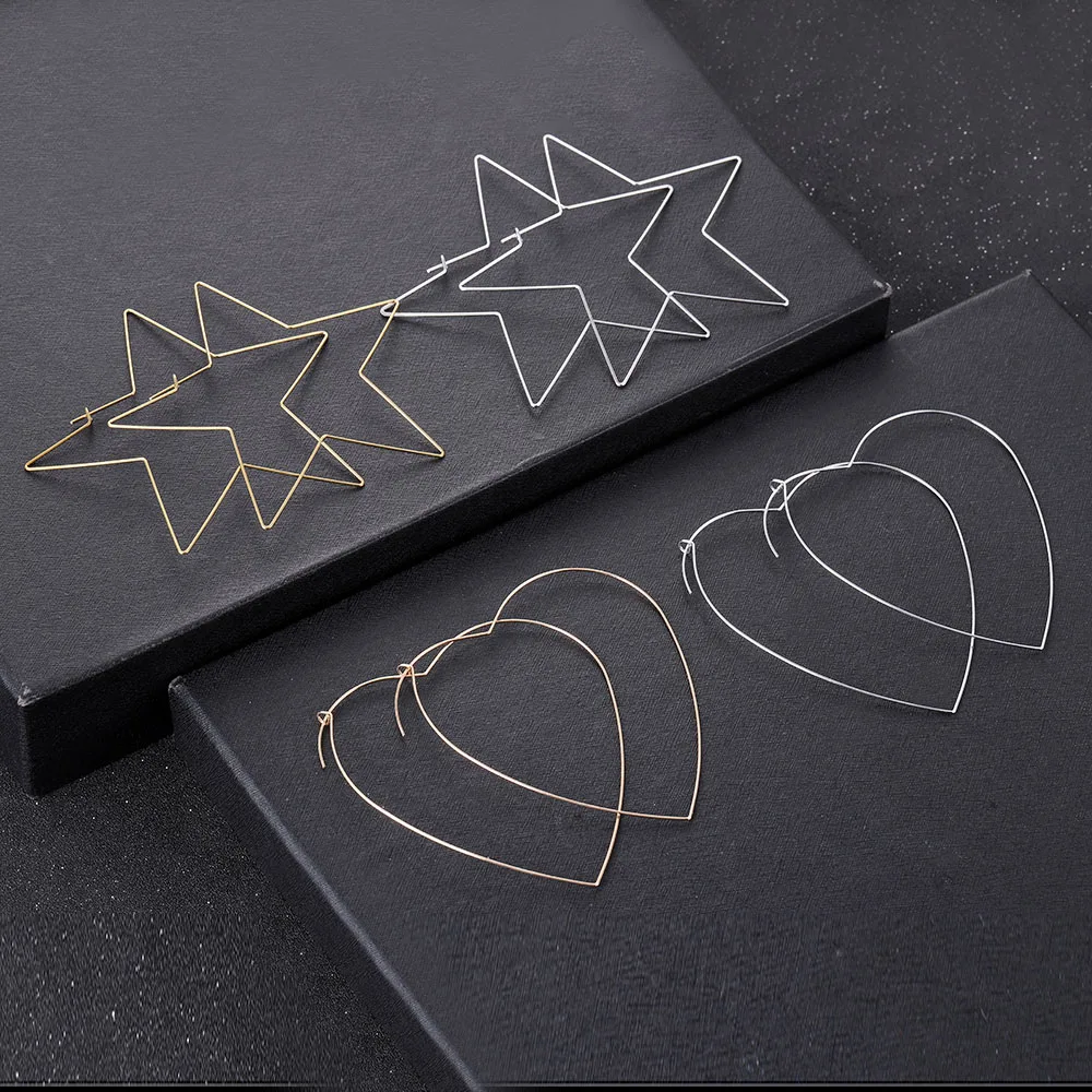 

Fashion Hoop Earrings Set Hollow Simple Large Heart Pentagram Shaped Earrings Jewelry Street Trendy Decoratio Pair Women
