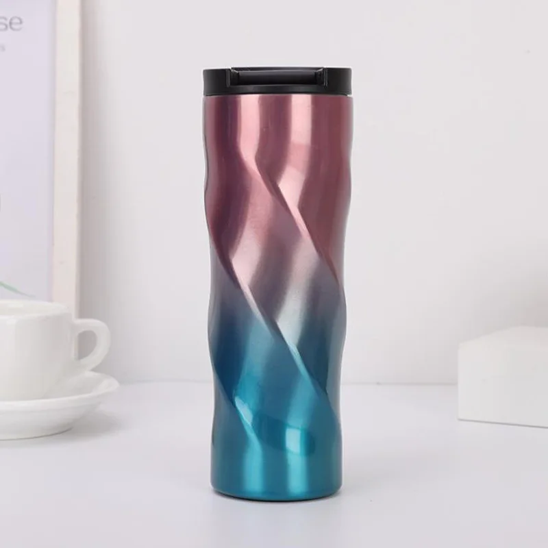 

304 stainless steel thermos cup spiral cup Cherry Blossom fashion gradient color water cup car cup