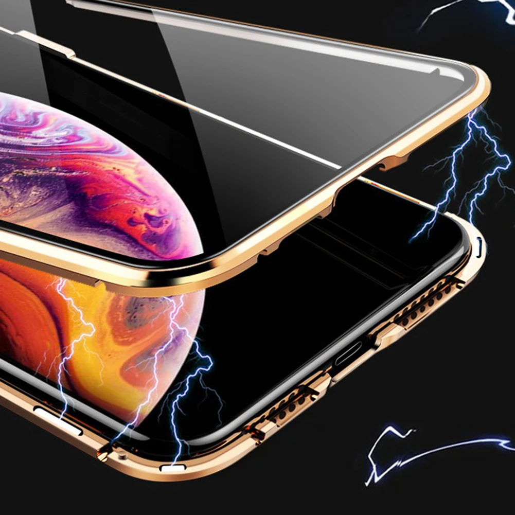 Двухсторонний магнитный чехол из закаленного стекла для iPhone 7 8 11 Pro XR с защитой всего тела на 360 градусов, предотвращающий царапины.