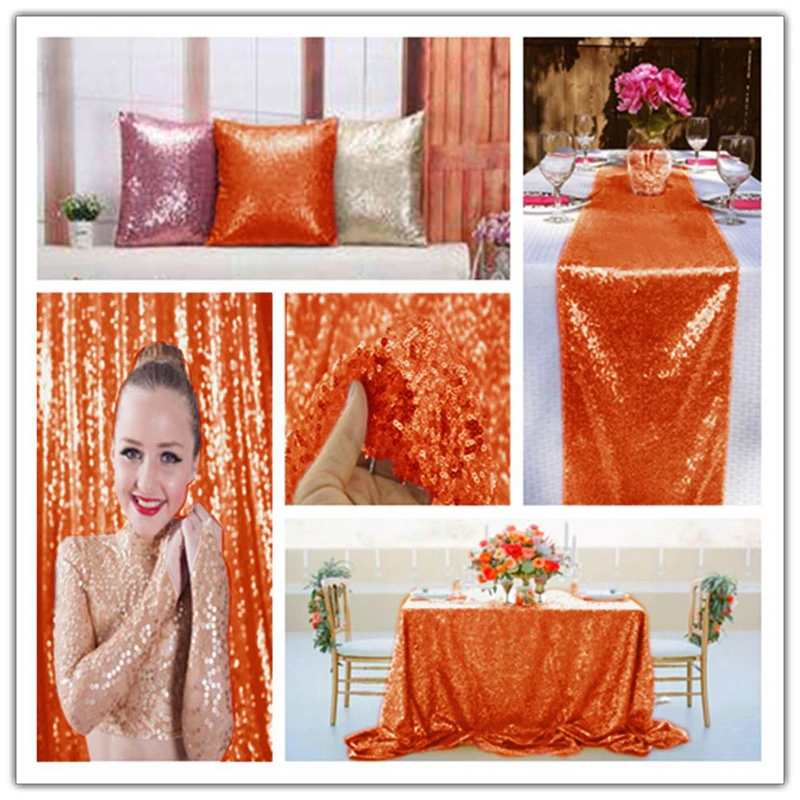 2 ярда ткань с вышивкой и блестками оранжевый блестящий материал для
