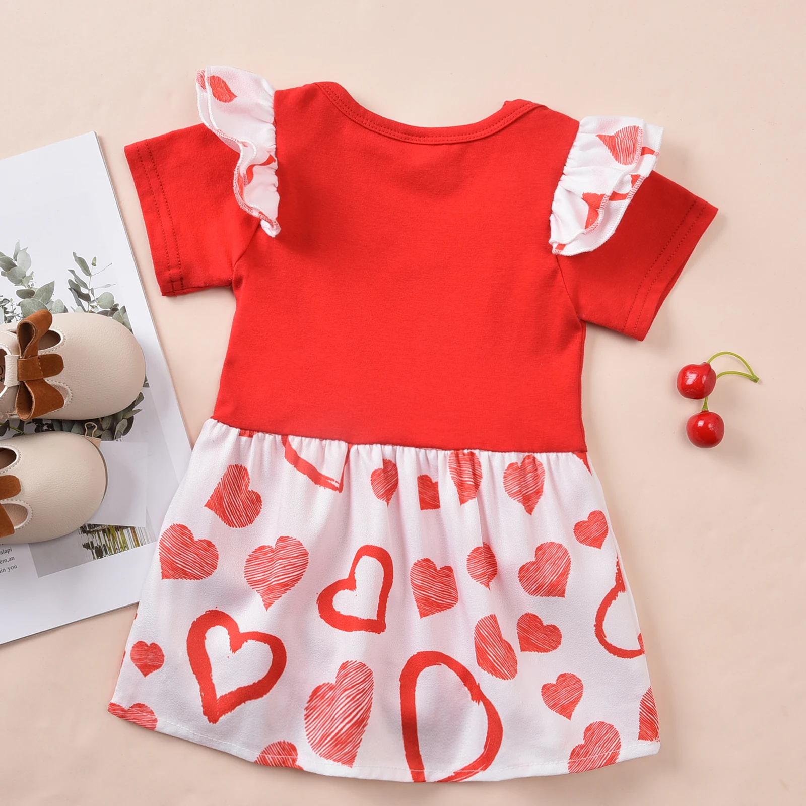

0-12 Cute Newborn Baby Girl Romper Dress Valentine's Day LOVE Letter Heart Print Short Sleeve A-line Sundress Playsuit