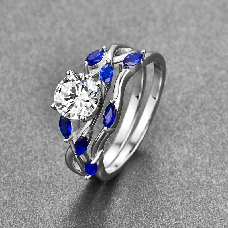 BONLAVIE Wedding Band Couple Ring Sets Horse Eye Shape Blue Sapphire Tanzanite Rings 925 Sterling Silver Fine Jewelry | Украшения и