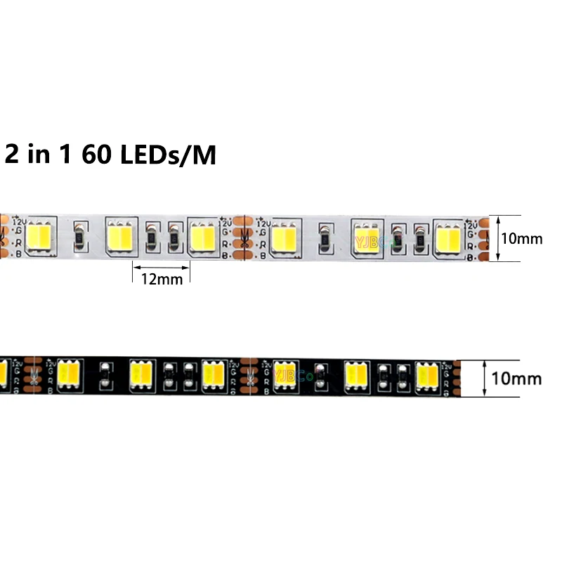 

5M White+Warm white 2 in 1 CCT LED Strip DC 5V 12V 24V 60LEDs/M Double Color SMD 5050 Flexible Lamp Tape IP20 IP65 10mm PCB