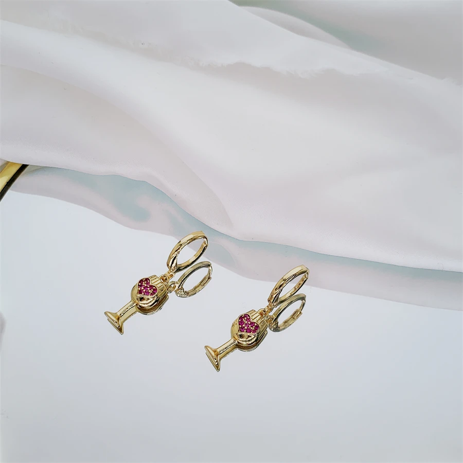 

Fashion gold Shiny Zircon Pendant Hoop Heart Earrings Geometric Piercing Wine glass Earrings For Women Jewelry Gift