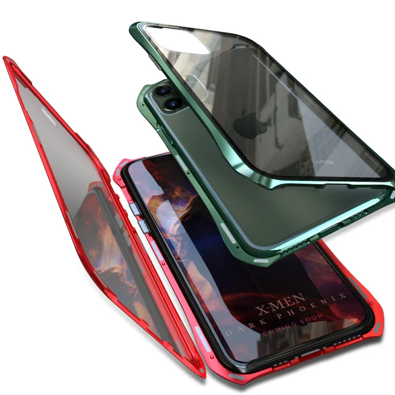 For iPhone 11 Pro Max Case Bat Style Slim Metal Frame Anti-explosion Tempered Glass Full Body With Magnetic Adsorption | Мобильные