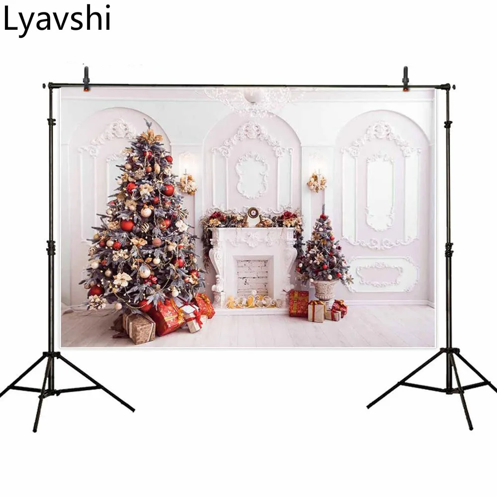 

Фон для фотосъемки Lyavshi в стиле барокко с изображением камина рождественской елки украшения Новогодняя и зимняя сцена