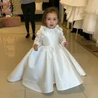 Платья для девочек, белые, с цветочным рисунком, с длинным рукавом, аппликацией 3D, для дня рождения