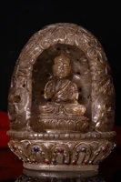 7tibetan temple old natural crystal one filigree mosaic gem sculpture shakyamuni buddha sitting stupa enshrine the buddha