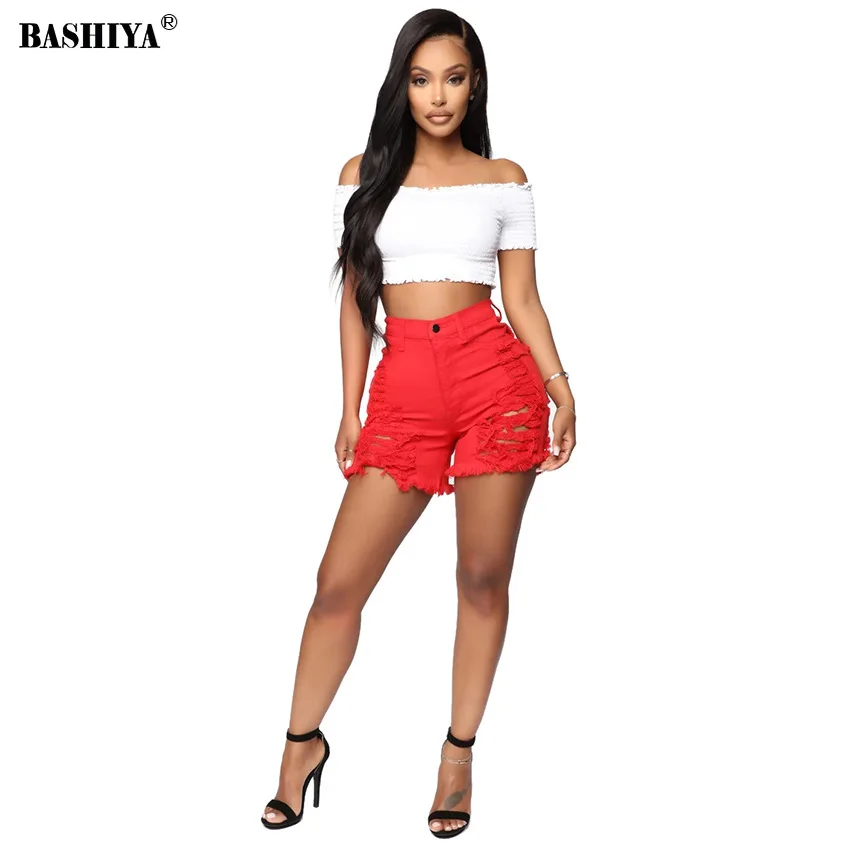 

Fashion Vintage Ripped Hole Loose Denim Shorts Solid Jeans Women Spring Summer Casual High Waist Baggy Denim Short Streetwears