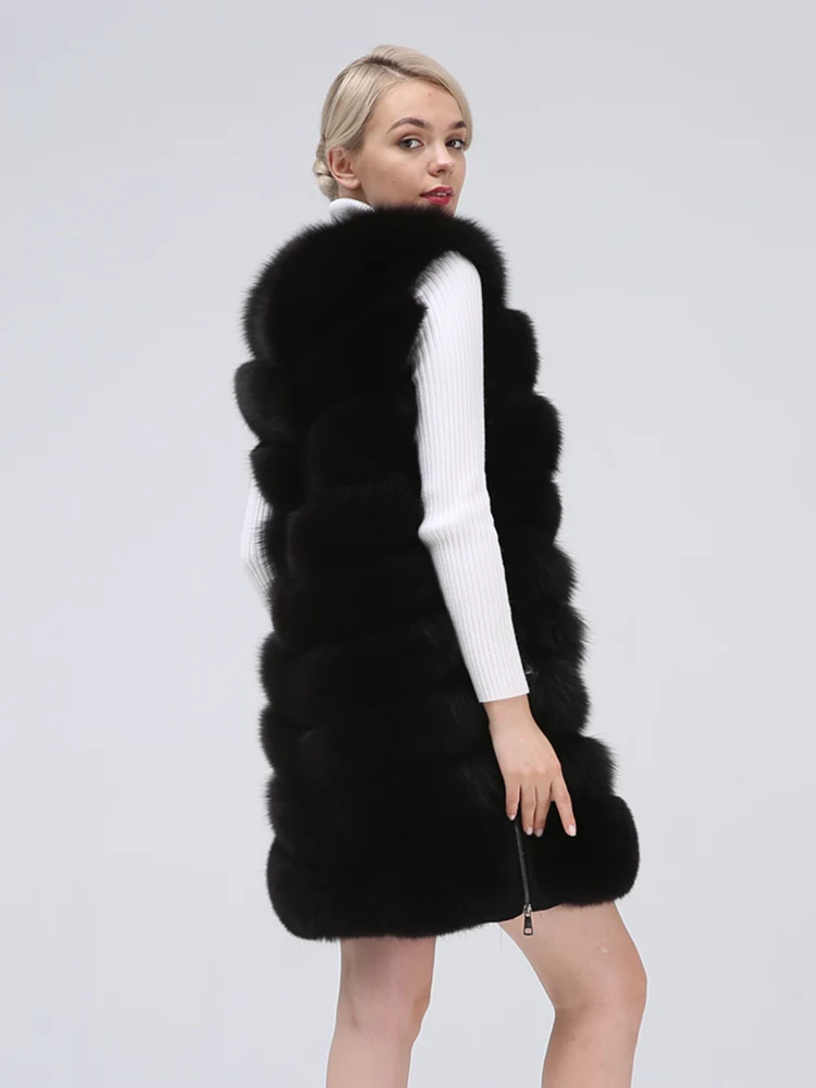 New Fashion Fox Fur Vest Zipper Real Fur Jacket Female Winter Warm Fur Coat High Quality Leather Vest Fur Fox