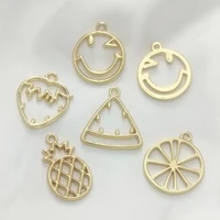10pcs gold color hollow fruit charms smiley pineapple strawberry lemon pendants for diy earrings necklace jewelry making craft