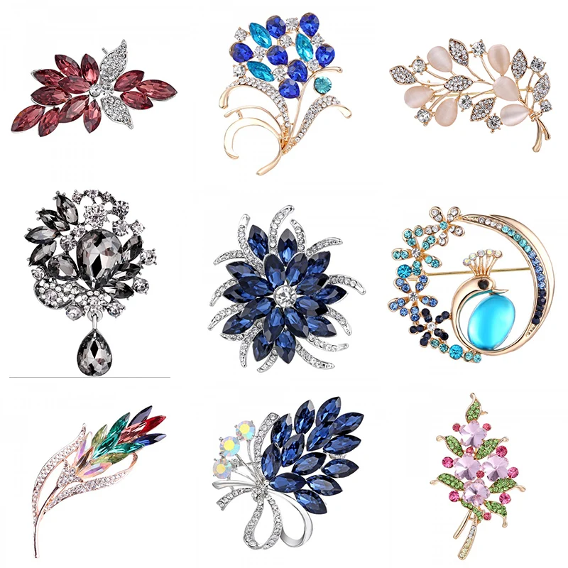 

New Vintage Colorful Glass Flower Bouquet Brooches Women Pins Dress Coat Suits Hat Pin Wedding Party Plant Brooch Female Jewelry