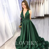 deep v neck formal dress green satin party dresses women evening a line special occasion dresses gowns night womens long 2021
