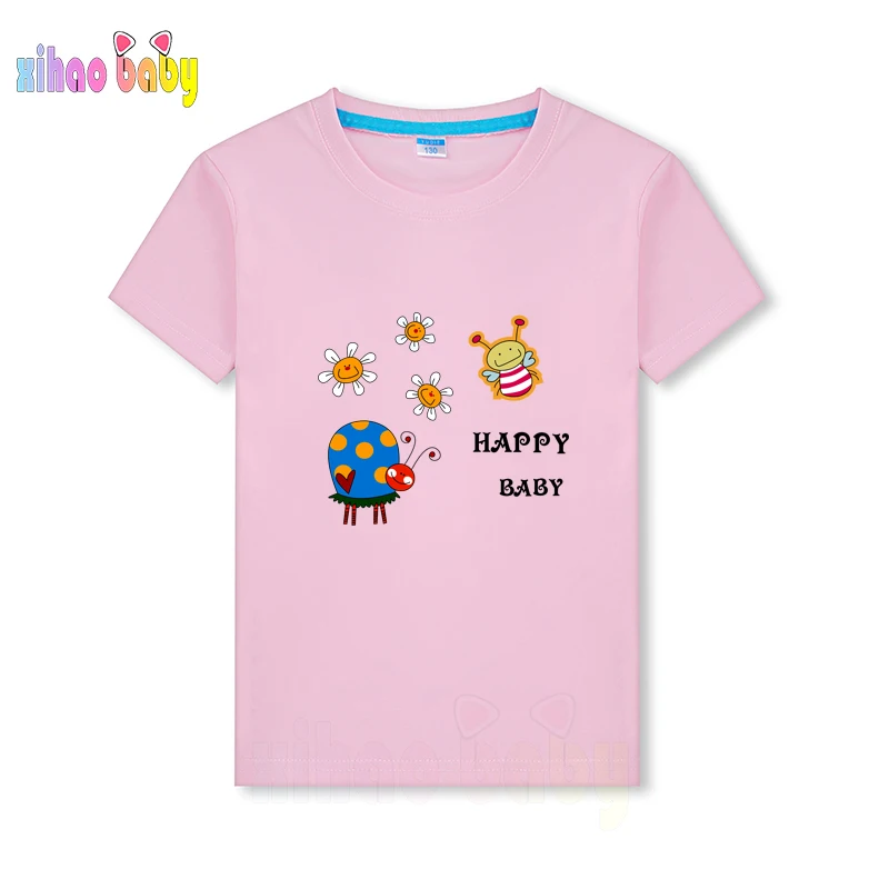 

Summer Fashion Unisex Happy Baby T-shirt Children Boys Short Sleeves White Tees Graphic Vintage T Shirt Girls Clothes 3-8Yrs