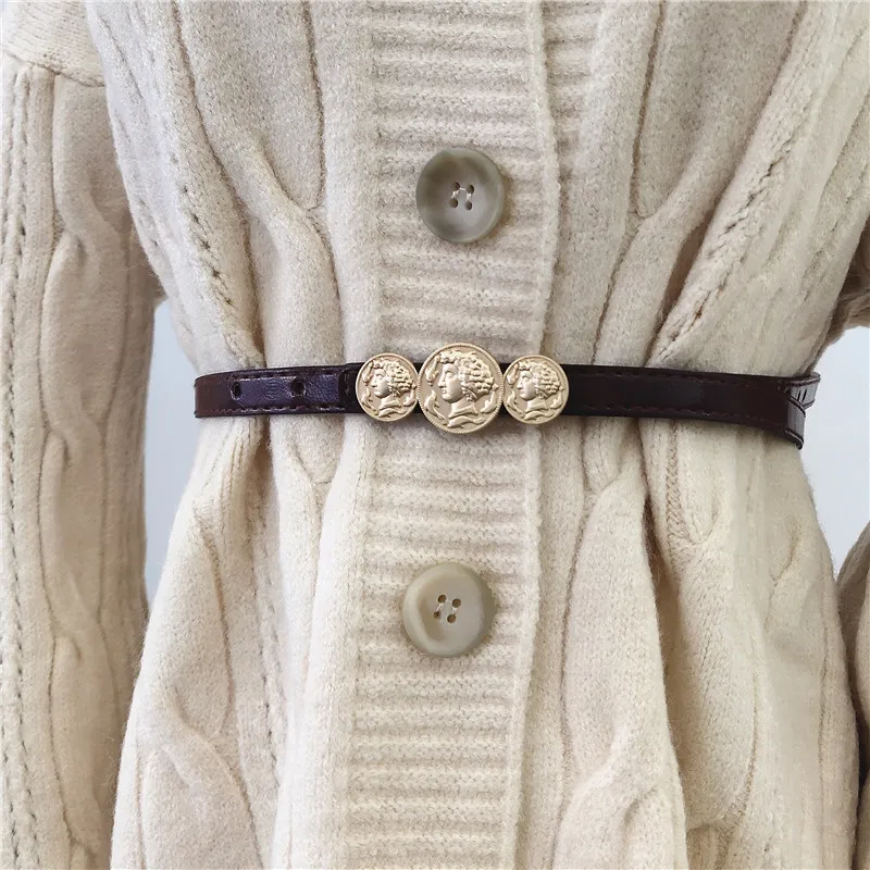 

Женские Простые все-матч с тонкой талией, с тремя медными одежда пальто с украшением в виде пряжки, с юбкой и поясом из искусственной кожи же...