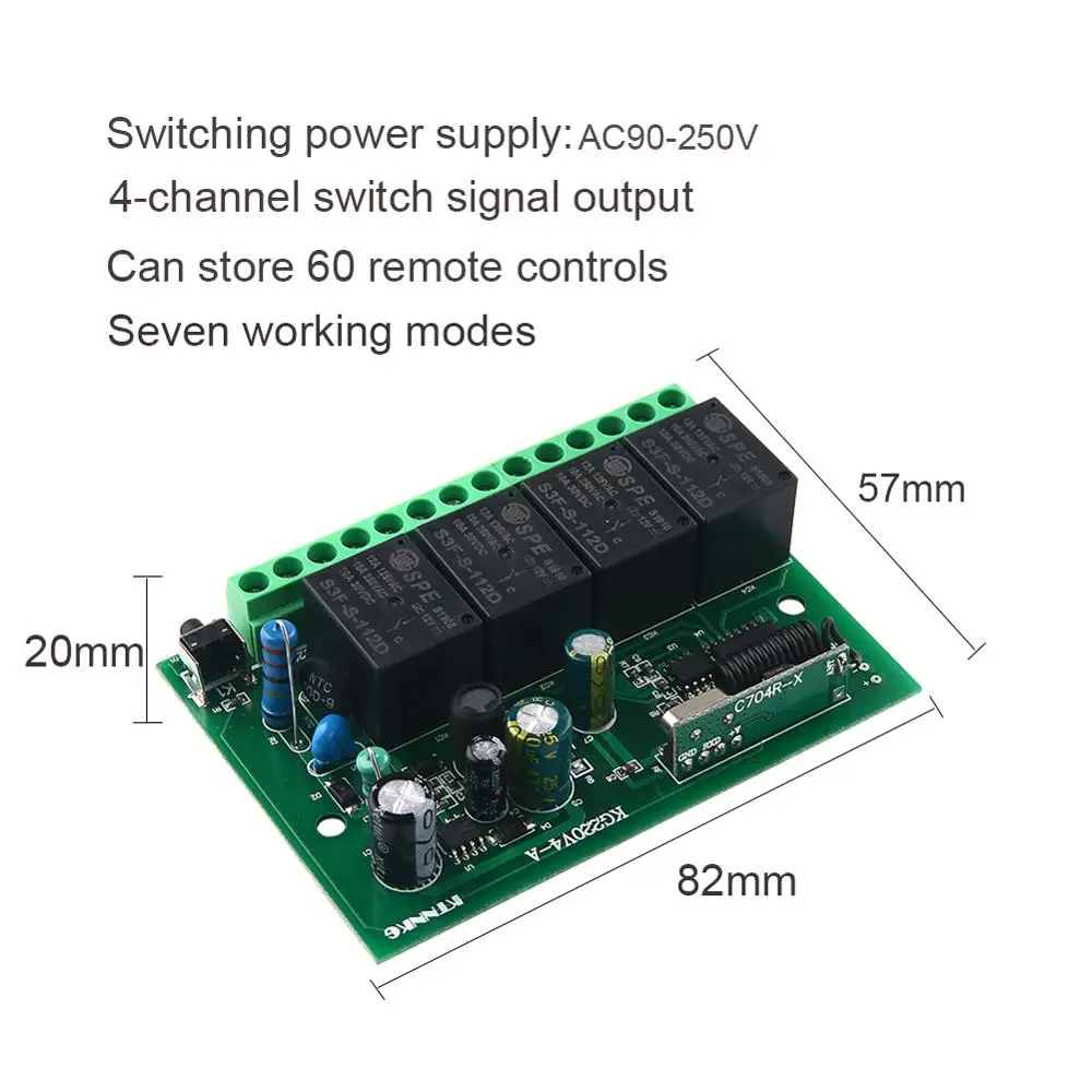 

The New AC 110V 220V 4Gangs 433Mhz Remote receiver Can be used for bulbs/garage doors/project lighting/ smart home kit