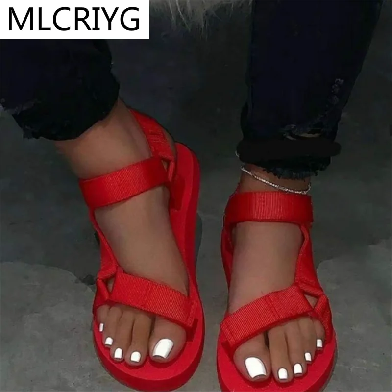 

2021 New Summer Women Flat Sandals Fashion Retro Velcro Women Flat Sandals Outdoor Beach Open Toe Women Sandals Zapatos Mujer