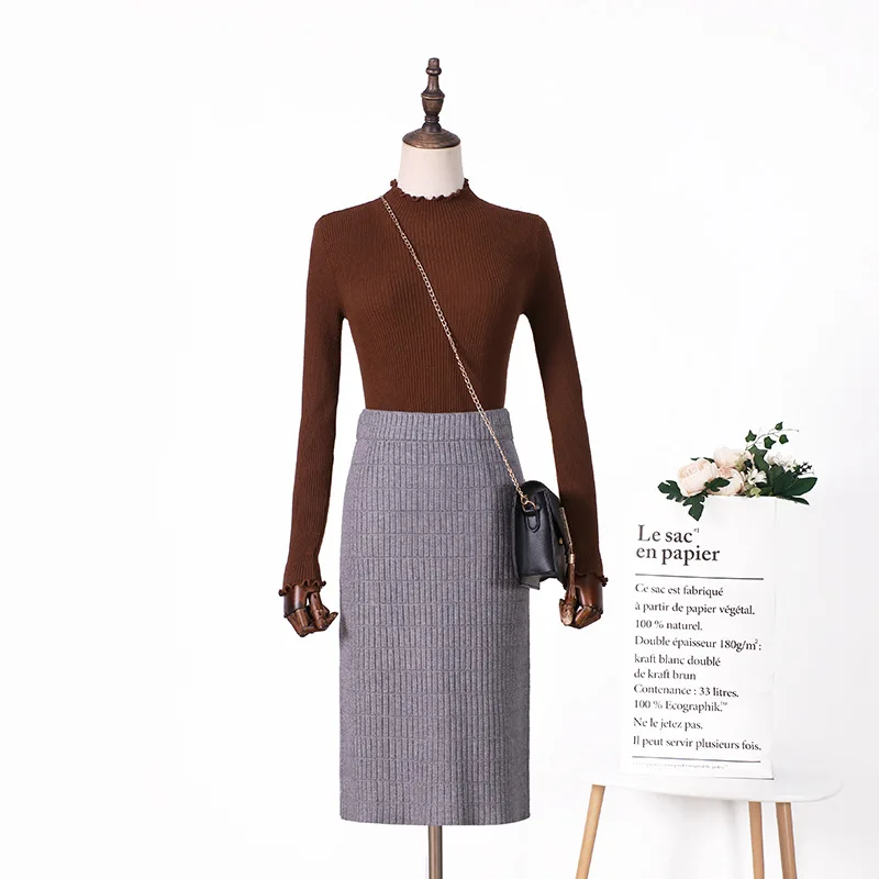 SINGRAIN женские полосатые вязаные юбки теплый свитер плотные одноцветные Осенние