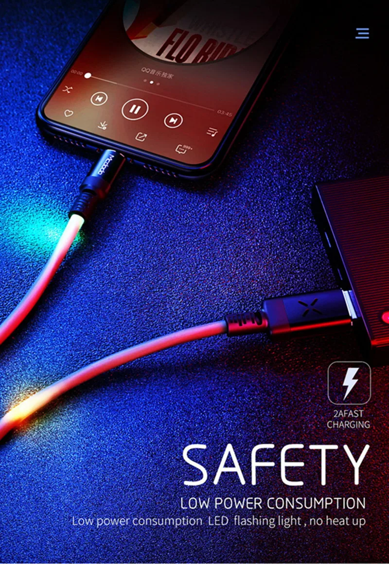 Цветной СВЕТОДИОДНЫЙ usb-кабель MCDODO, кабель для быстрой зарядки, зарядное устройство для мобильного телефона, usb-кабель для iPhone, Apple X, XS, MAX, XR, 8, 7, 6, 6s plus