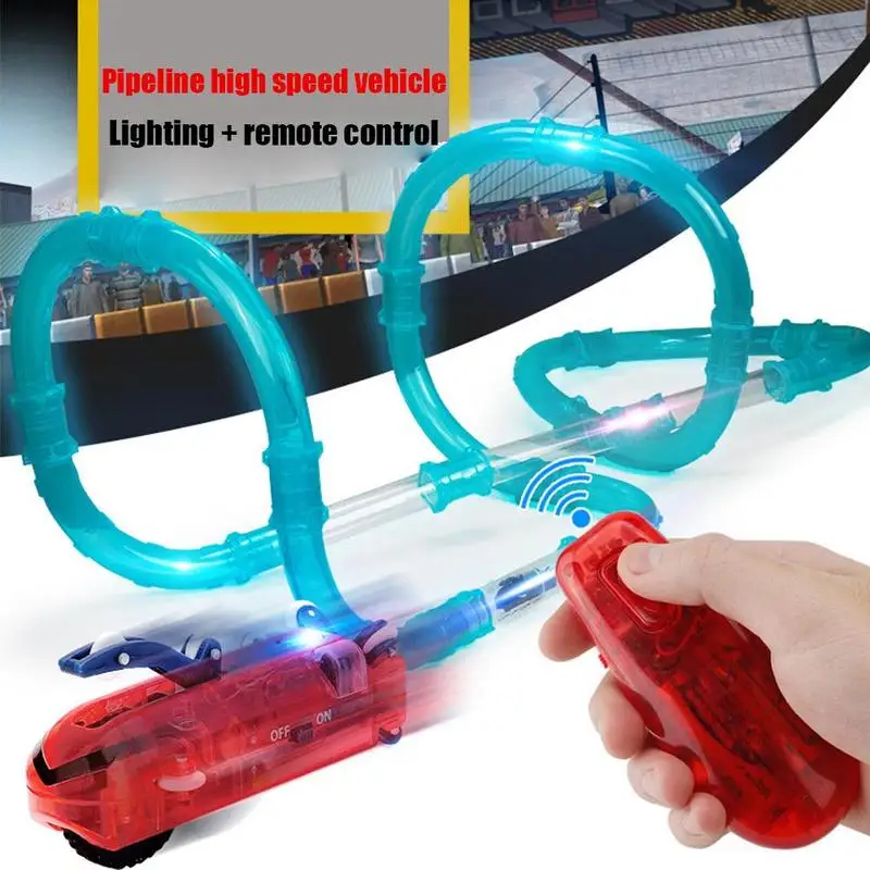

Remote control high-speed rail car DIY assembled speed pipeline car high speed racing luminous toy