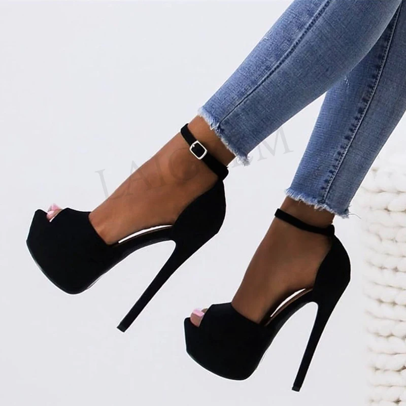 

BERZIMER Faux Suede Women Platform Sandals High Heels Stiletto Zapatos Hombre Pumps Shoes Woman Chaussure Big Size 45 50 52