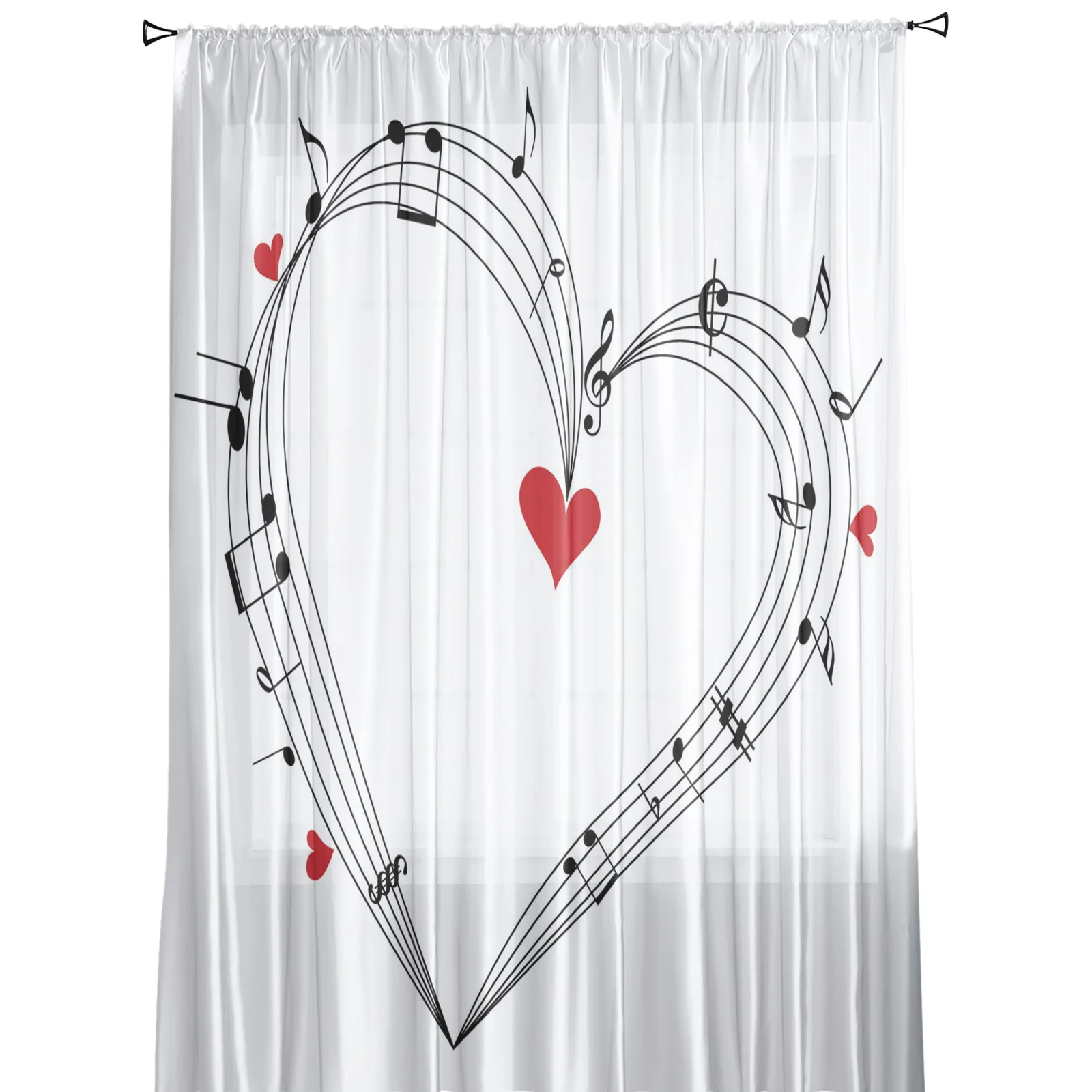 Шторы из вуали с музыкальным символом и красным сердцем занавески для гостиной
