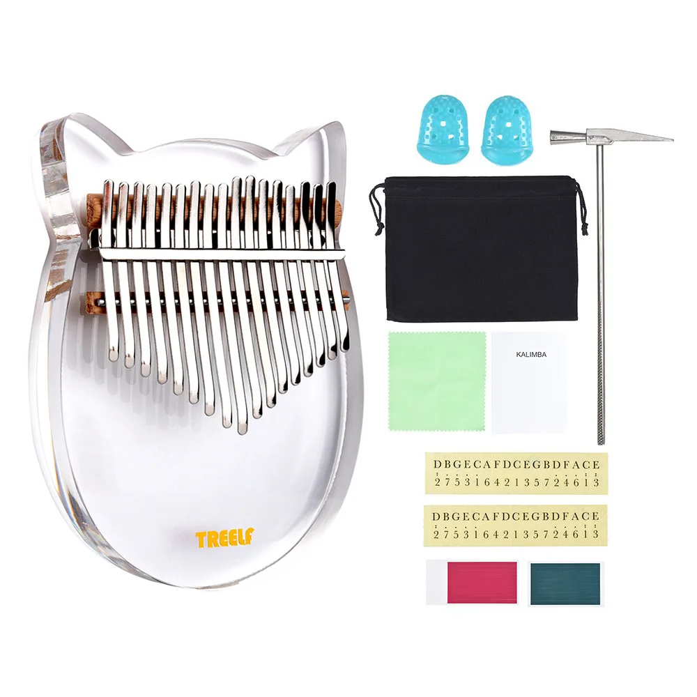 

17 key Kalimbas Acrylic Thumb Piano Finger Thumb Jean Cat Form Mbira Transparent Musical Keyboard Instrument For Beginner