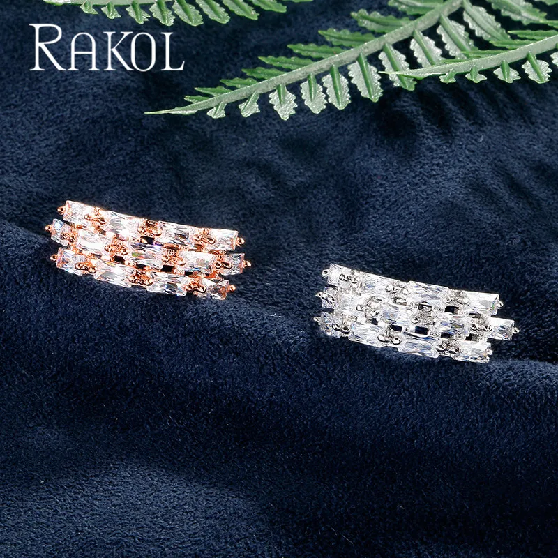 RAKOL Новое модное уникальное кольцо в форме багета высшего качества с фианитами