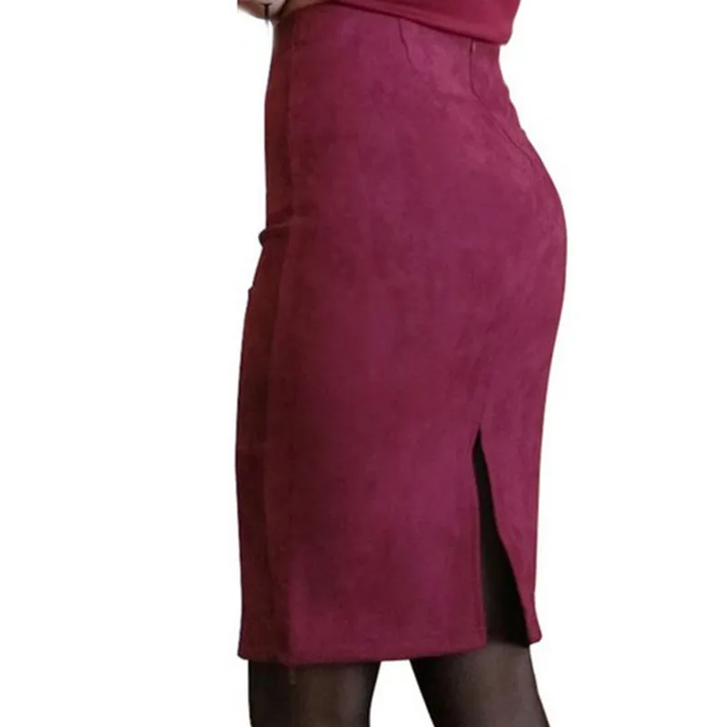 Новинка Женская замшевая юбка карандаш с высокой талией облегающая открытой