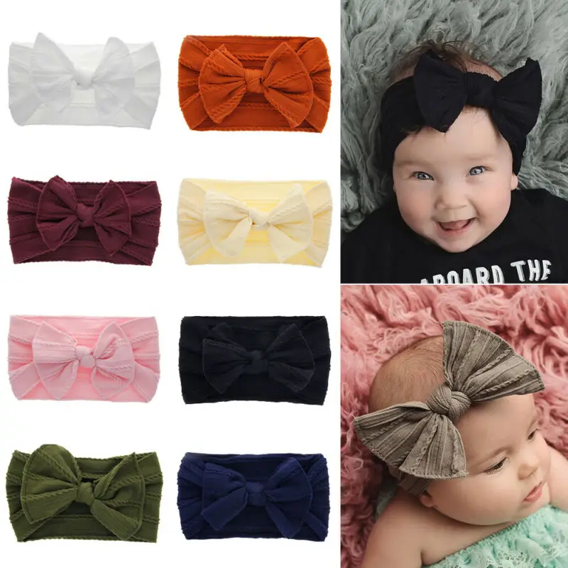 Эластичный Тюрбан для маленьких девочек с тремя большими бантиками Милая