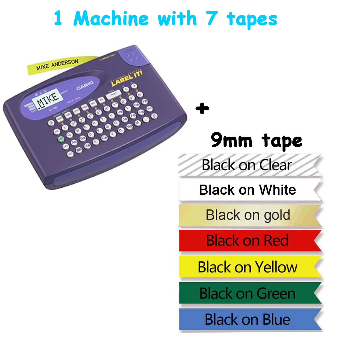 add 7pcs mixed 9mm KL-60-L KL-60L casio Портативный английский машина ярлыка, костюм для детей 6/9/12 мм casio для маркировки ленты XR-12WE XR-9WE XR-12YW - Цвет: add 7pcs mixed 9mm