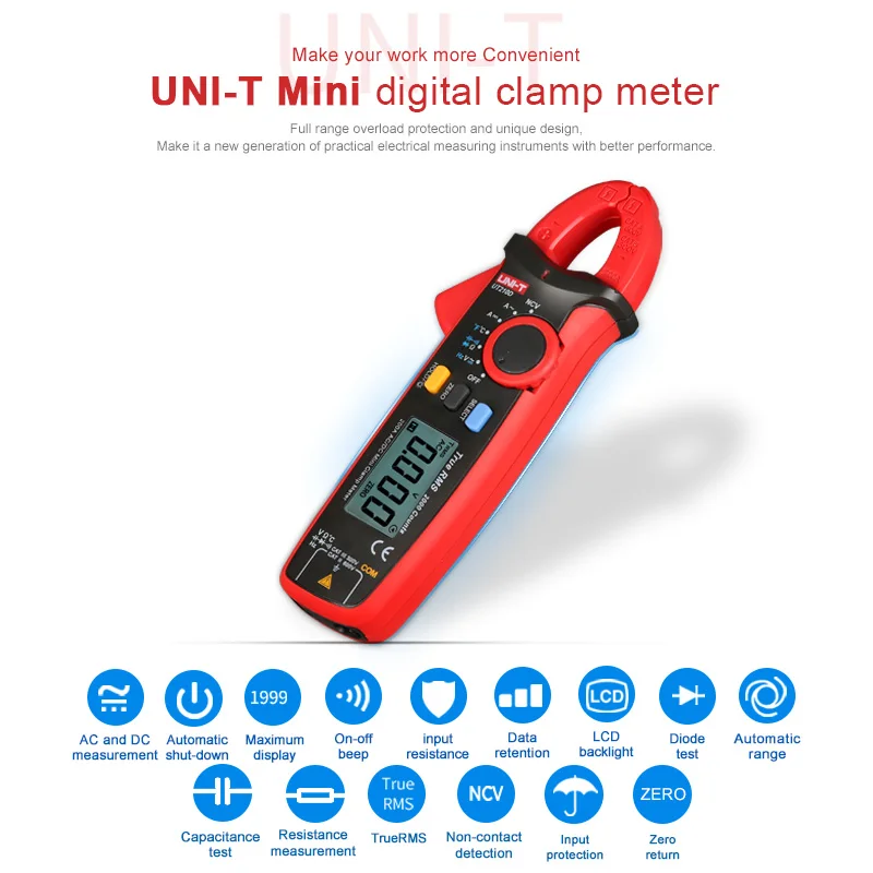 UNI-T UT210E мини-клещи True RMSDigital мультиметр AC/DC Детектор тока ручной зажим мультиметр токовые зажимы