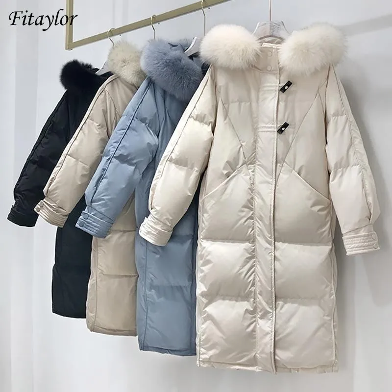 Fitaylor/женская зимняя куртка с воротником из натурального Лисьего меха длинной