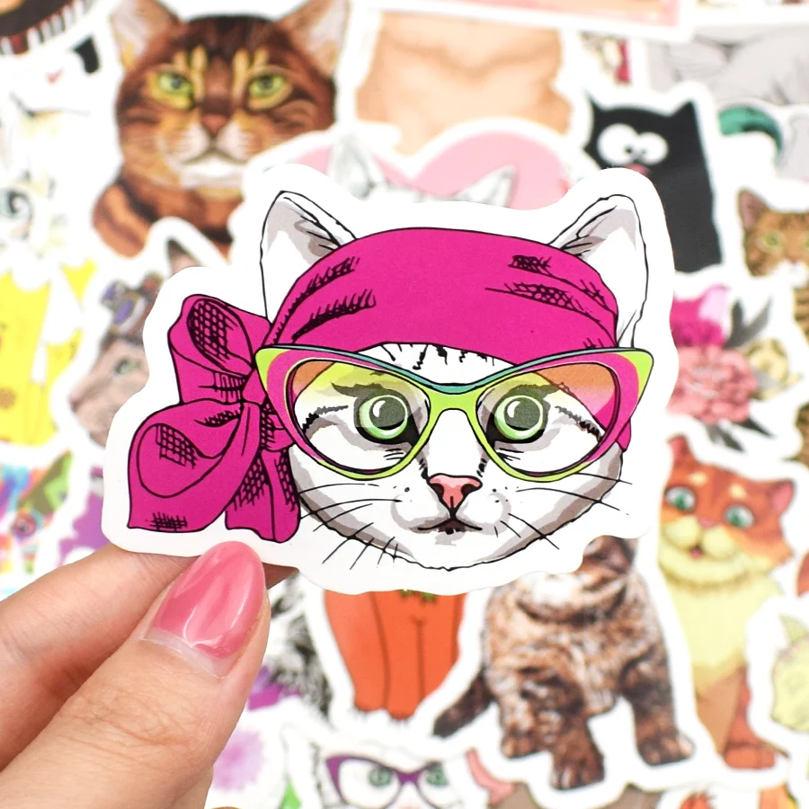 Pegatinas de gato Kawaii de dibujos animados para ni&ntilde;os, 50 Uds., calcoman&iacute;a de Animal, juguete de regalo para ni&ntilde;os, Maleta, bicicleta, coche, pegatina impermeable para ordenador port&aacute;til-3
